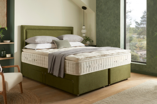 Hypnos Pillow Top Luxe Deep Divan in Green with Isobella headboard